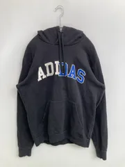 adidas アディダス パーカー M ブラック コットン 裏起毛 ブランドロゴ 刺繍 プルオーバー 長袖