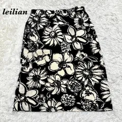 【美品】 leilian 膝下ロングスカート 13＋ ブラック 花柄