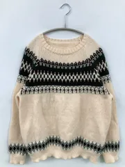 ニット/セーター M アイボリー その他総柄 ミドル丈 長袖 クルーネック(丸首)