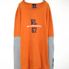 90年　ポロジーンズ　ラルフローレン　メンズL相当　ロンＴ　オレンジ　グレー　綿