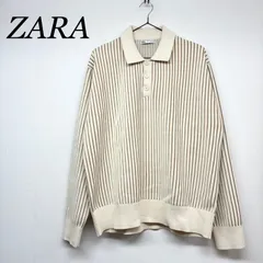 ザラ ストライプ ニット トップス 襟付き ベージュ系 EUR M