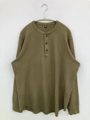 UNIQLO ユニクロ Tシャツ/カットソー XL カーキ 無地 ミドル丈 長袖 ヘンリーネック