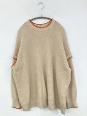 LOWRYS FARM ローリーズファーム ニット/セーター F ベージュ コットン ウール・ニット 無地 ワンポイント ミドル丈 長袖 クルーネック(丸首)