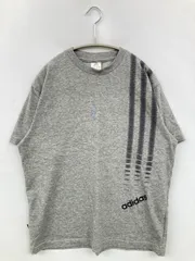 adidas アディダス Tシャツ/カットソー M グレー 前面プリント ブランドロゴ ミドル丈 半袖 クルーネック(丸首)