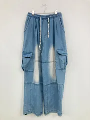デニムパンツ M ブルー 無地 フルレングス ワイド・ルーズ レギュラー ウエストゴム・紐 ヴィンテージ
