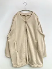 ノーカラージャケット 3L ベージュ コットン 裏起毛 無地 ミドル丈