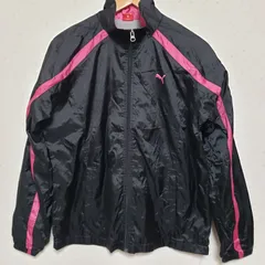 (^w^)b♪PUMA プーマ ウィンドブレーカー ナイロンジャケット レディース ブラック ピンク レディース サイズL /OM10869KD