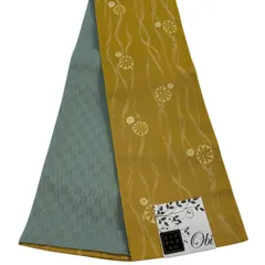 【美品】半幅帯 優品 花 よろけ縞 山吹色 化繊 【中古】