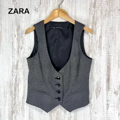 ZARA BASIC ザラベーシック Vネック チェック柄 総柄 ベスト グレー レディース トップス