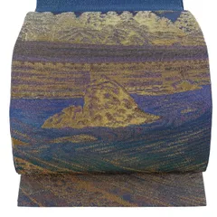 【美品】 袋帯 逸品 佐波理 落款 新古都佐波理 竜安寺定 竜安寺の枯山水 金糸 箔 青紫 お太鼓柄 正絹 【中古】のサムネイル