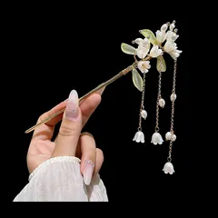 月白鈴蘭（げっぱくすずらん）揺れ花かんざし　一本簪 小花流れ飾り 和風ヘアアクセサリー