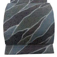 【美品】 袋帯 名品 幾何学模様 箔 濃紫 全通 正絹 【中古】