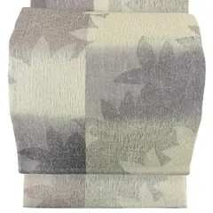 【美品】 袋帯 名品 葉柄 シルエット 灰紫 全通 正絹 【中古】