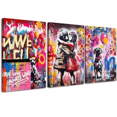 【新品】 ARTJOY 絵画 アートパネル 42cm×29.7cm 3枚セット バンクシー 風船 少女 犬 インテリア ポップ グラフィック グランジ ストリート Banksy AJBS_2 0