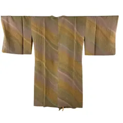 【美品】 道行 身丈104cm 裄丈69cm L 和想コート 角衿 斜縞 唐草 ぼかし 茶色 正絹 名品 【中古】