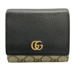 GUCCI(グッチ) 2つ折り財布 GGマーモント/GGプラス・GGスプリーム 598587 黒×ベージュ×カーキ レザー