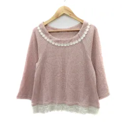 レストローズ L'EST ROSE ニット カットソー 七分袖 花モチーフ レース 2 ピンクベージュ /YK28