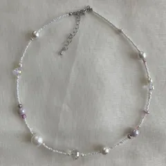 コットンパール、ガラスビーズのハンドメイドネックレス 大人可愛い 上品