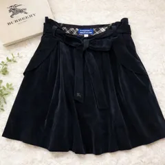BURBERRY BLUE LABEL フレアスカート 38 ブラック バーバリー フレアスカート ブラック ウエストリボン レディース ミニスカート ホースロゴ 上品 きれいめ