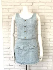 838 キャバクラ ドレス セットアップ ツイード ノースリーブ ミニ キャバドレス S