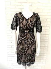 848 Tika ティカ キャバクラ ドレス ミディ 総レース タイト ストーン キャバドレス M