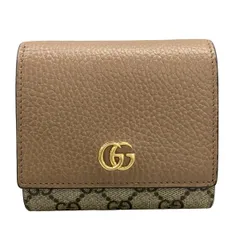 GUCCI(グッチ) 2つ折り財布 GGマーモント /GGスプリーム 598587 ベージュ×エボニー レザー