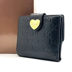 大人の可愛さを仕込む✨　GUCCI　グッチシマ ラブリーハート 二つ折り財布 レザー コンパクトウォレット Wホック　黒