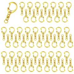 ワンタッチキーホルダー金具 DIY 回転カン付き 手芸用品 キーホルダーパーツ 素材 ハンドメイド 手作り アクセサリー 50個入 (ゴールド) キーホルダー金具
