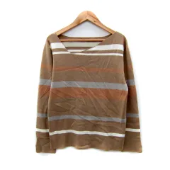 ロペピクニック ROPE Picnic ニット カットソー 長袖 アシンメトリーネック ボーダー柄 40 L ベージュ 白 /SY37