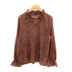 アズノウアズ ピンキー AS KNOW AS PINKY ブラウス カットソー 長袖 ヒョウ柄 レオパード柄 スリットネック F ライトブラウン /SY26