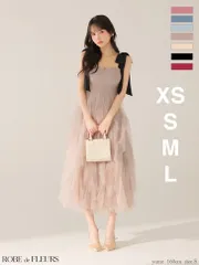 グレー fm3463【ROBE de FLEURS/ローブドフルール】 【XS～Lサイズあり】ボリュームチュール/ ショルダーリボン/ フレア/ ミディアムドレス/ キャバドレス/ ロングドレス/ AngelR/ エンジェルアール/ andy / アンディ