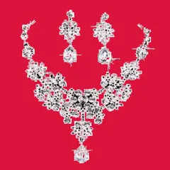 2点セット ピアス 結婚式 ネックレス クリスタルストーン パーティー 花びら シルバー 発表会 [AVILMORE]