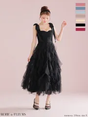 ブラック  fm3463【ROBE de FLEURS/ローブドフルール】 【XS～Lサイズあり】ボリュームチュール/ ショルダーリボン/ フレア/ ミディアムドレス/ キャバドレス/ ロングドレス/ AngelR/ エンジェルアール/ andy / アンディ