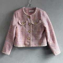 ノーカラーツイードジャケット　ピンク