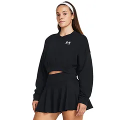 アンダーアーマー レディース アウター パーカー・スウェット パイル クロップド Under Armour Rival Terry Oversized Cropped Crew BlackWhite ホワイト
