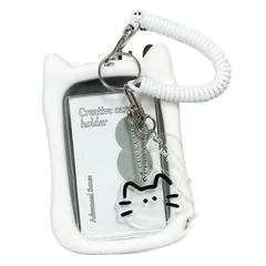 【在庫処分】ペンダント付き ランヤード付き 手首着用型 キーホルダ付き 両面透明 トレカホルダー 通勤 トレカケース 通学 カードケース 社員証 シリコーン ID 猫の耳型 ICカード かわいい 電車 クリア窓 バスカードカバー 定期入れ メンズ パスケース