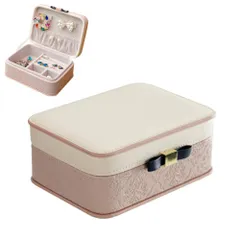 『在庫処分』 ネックレス じゅえりーぼっくす イヤリング 仕切り付き宝石箱 ピアス 持ち運び ブレスレットなど小物入れアクセサリー 携帯用 ボックス(Pink 指輪置きジュエリー収納ケース A) ジュエリーボックス