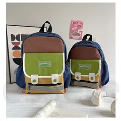 キッズ リュック バイカラー 通園バッグ 通学 幼稚園 保育園 2つサイズ 小学校 男の子 女の子 かっこいい おしゃれ 韓国風 ストリート 軽量 大容量 入園準備 入学祝い 誕生日 プレゼント 子供用 バックパック 3歳 4歳 5歳 6歳 ブラウン