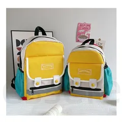 キッズ リュック バイカラー 通園バッグ 通学 幼稚園 保育園 2つサイズ 小学校 男の子 女の子 かっこいい おしゃれ 韓国風 ストリート 軽量 大容量 入園準備 入学祝い 誕生日 プレゼント 子供用 バックパック 3歳 4歳 5歳 6歳 イエロー