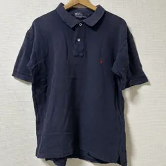(^w^)b Polo by Ralph Lauren ポロ バイ ラルフ ローレン 半袖 ポロシャツ 鹿の子編み 2つボタン サイドスリット レギュラーカラー ピケ素材 無地 Polo by ネイビー 紺色 濃紺 メンズ サイズ L OM10967HG