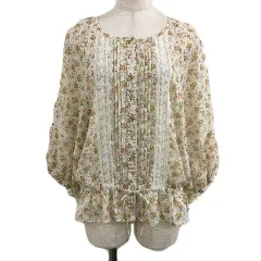 ワンアフター アナザー ナイスクラップ one after another NICE CLAUP ブラウス カットソー ラウンドネック 花柄 レース 刺繍 シアー 透け感 ナイロン 七分袖 ベージュ ピンク