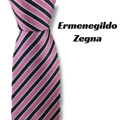 【8120】美品！エルメネジルドゼニア　ネクタイ　ピンク系　ストライプ柄