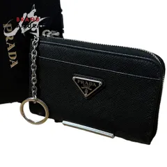 新品未使用 PRADA プラダ サフィアーノ 三角ロゴプレート ブラック シルバー金具 レザー コインケース 小銭入れ メンズ I2-00041 新品【中古】