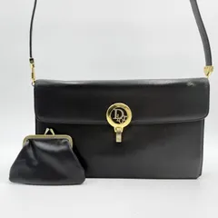 Christian Dior（クリスチャン・ディオール）ヴィンテージ CDロゴ レザーショルダーバッグ ブラック がま口ミニポシェット付き