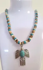 ココナッツターコイズネックレス✨鳥モチーフ　　　インディアン　　　ウエスタン　　　ココナッツネックレス　　　　ウッドネックレス　　ココナッツウッドネックレス　　　メンズネックレス　　　　レディースネックレス　　　ウエスタンネックレス　　ペンダント