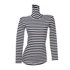 新品/即発送 タートルネック ボーダー柄 ストライプ スリムフィット 長袖 Tシャツ