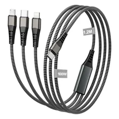 マルチ USB C 1.2M 充電ケーブル PD 急速充電 iPhone ケーブル 充電ケーブル Type C 充電コード 3台同時給電可能 1 タイプc ケーブル(100W)+ライトニングケーブル(27W)+マイクロusbケーブル(10W)はiPhone 1