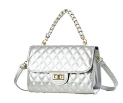 2WAY キルティング ショルダーバッグ ハンドバッグ ゴールド金具 カジュアル フォーマル フェイクレザー 可愛い カバン コンパクト 斜め掛け レディース 5カラー ミニバッグ かばん 鞄 ストラップ 肩掛け オフィス サブバッグ 旅行 お洒 [シルバー]