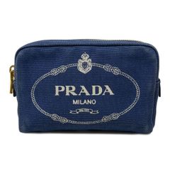PRADA ネイビー ポーチ キャンバス - メルカリ