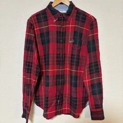 (^w^)b TOMMY HILFIGER トミーヒルフィガー タータンチェック シャツ 赤 レッド マルチカラー チェック柄 ボタンダウン 長袖シャツ 刺繍ロゴ 胸ポケット カジュアル アメカジ 古着 メンズ サイズM  OM10780YS